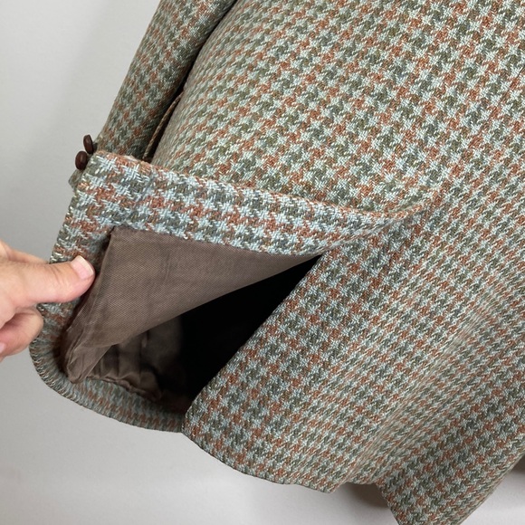 Vintage Harris Tweed Sport Coat Mens 42S Green Brown Houndstooth Wool 60s 70s - Picture 11 of 15